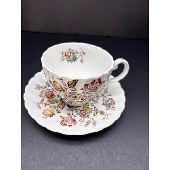 Vtg Staffordshire Bouquet Teacup, Johnson Brothers England Cup Saucer - Picture 13 of 16